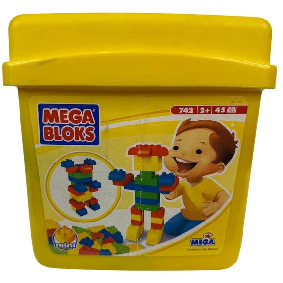 Mega Blocks Building Bricks Mini System 45 Pieces Yellow Tub 2007 - Picture 1 of 7